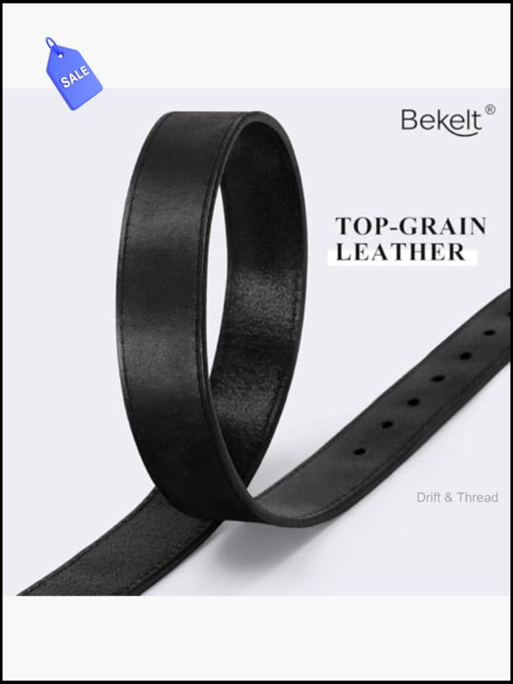 Genuine Full Grain Leather Belt for Jeans Pants with Matte Buckle - Picture 4 of 7